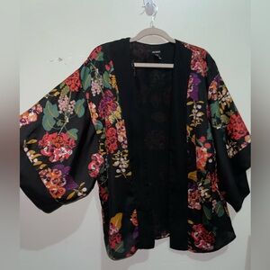 H&M Conscious Black Floral  Open Kimono Cardigan